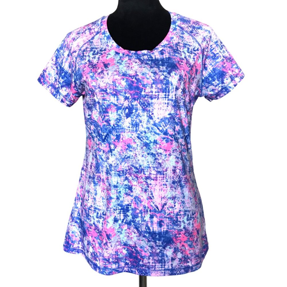 RBX Performance Short-Sleeved Athletic Top, Summery Blue Pink Print, Size M - Picture 4 of 10